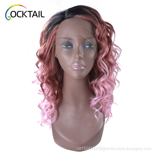 wholesale long pink and brown synthetic fiber lace front wig